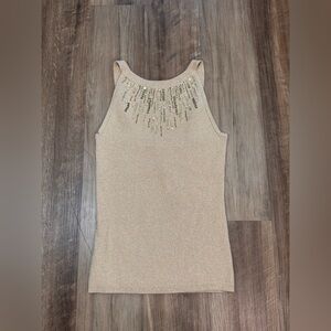 Deadstock Gold Cache Y2K Beaded Pearl Sequin Embellished Tank Top